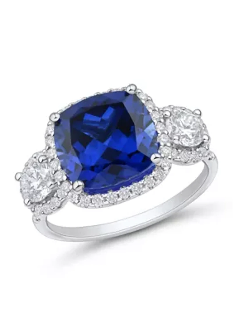 Lab Grown Sapphire and Lab Grown White Sapphire Ring in 10K White Gold