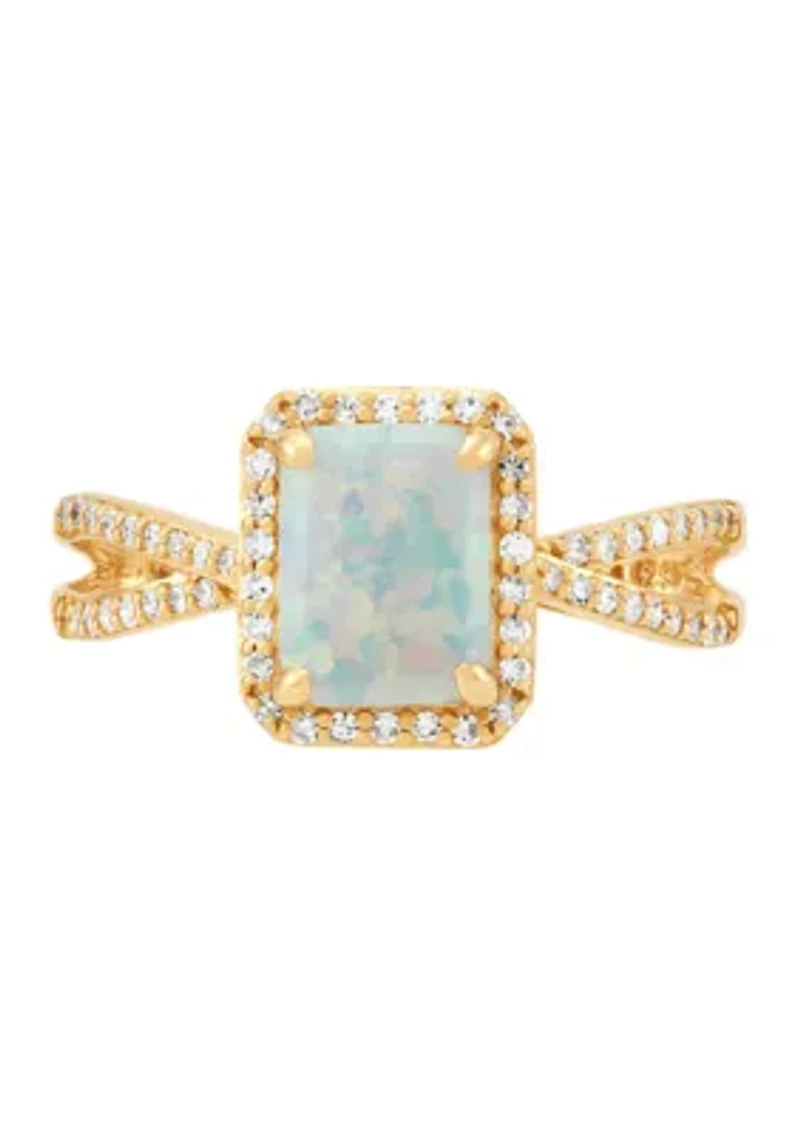 Lab Grown Opal and 1/4 ct. t.w. Diamond Ring in 10K Yellow Gold