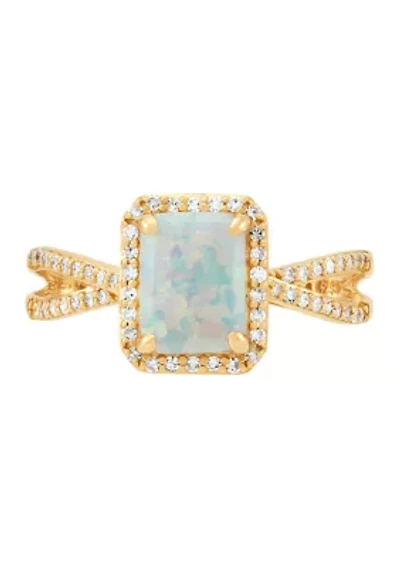 Lab Grown Opal and 1/4 ct. t.w. Diamond Ring in 10K Yellow Gold
