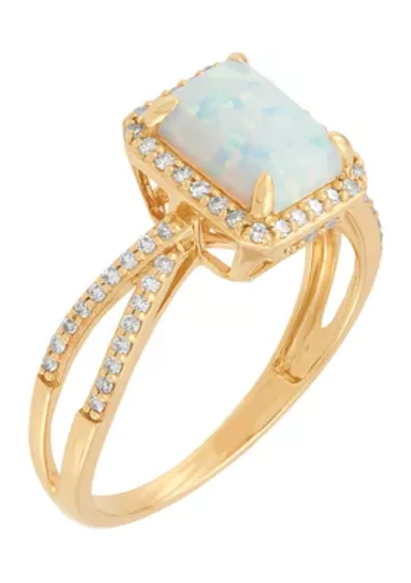 Lab Grown Opal and 1/4 ct. t.w. Diamond Ring in 10K Yellow Gold