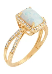 Lab Grown Opal and 1/4 ct. t.w. Diamond Ring in 10K Yellow Gold