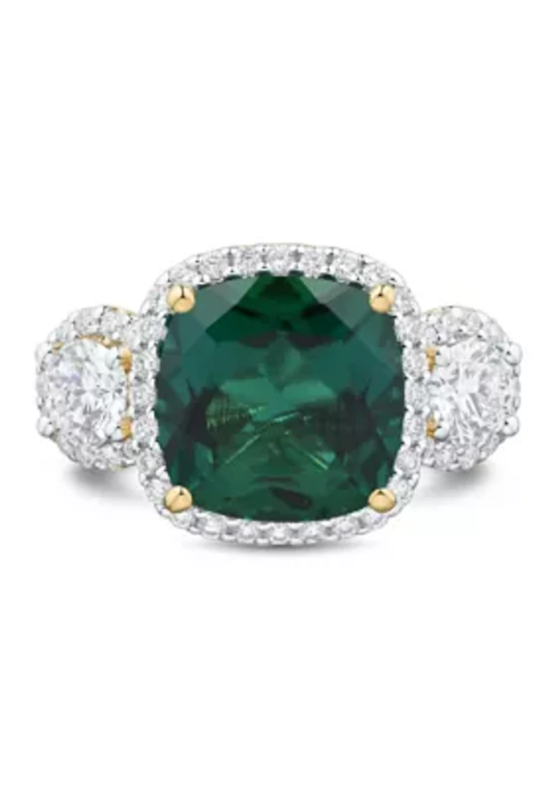 Lab Grown Emerald and Lab Grown White Sapphire Ring in 10K Yellow Gold