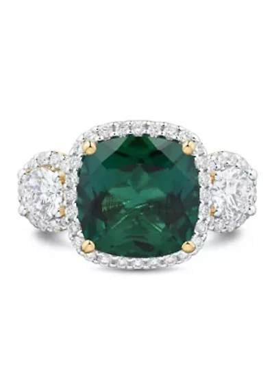 Lab Grown Emerald and Lab Grown White Sapphire Ring in 10K Yellow Gold