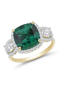 Lab Grown Emerald and Lab Grown White Sapphire Ring in 10K Yellow Gold