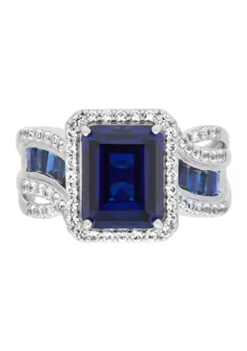 Lab Grown Sapphire and Lab Grown White Sapphire Ring in Sterling Silver