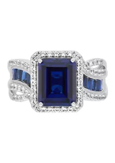 Lab Grown Sapphire and Lab Grown White Sapphire Ring in Sterling Silver