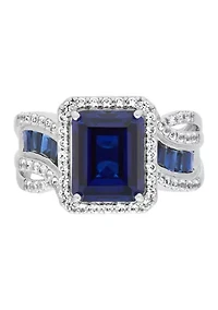 Lab Grown Sapphire and Lab Grown White Sapphire Ring in Sterling Silver