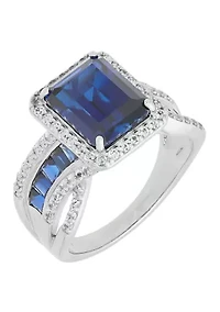 Lab Grown Sapphire and Lab Grown White Sapphire Ring in Sterling Silver