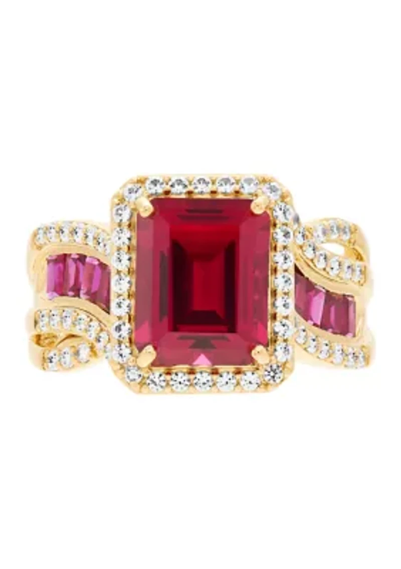Lab Grown Ruby and Lab Grown White Sapphire Ring - Gold Over Silver