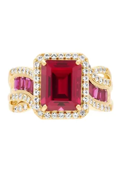 Lab Grown Ruby and Lab Grown White Sapphire Ring - Gold Over Silver