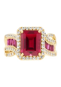Lab Grown Ruby and Lab Grown White Sapphire Ring - Gold Over Silver