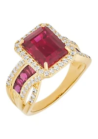 Lab Grown Ruby and Lab Grown White Sapphire Ring - Gold Over Silver