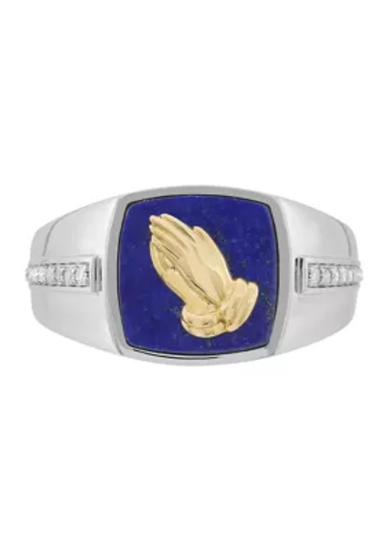 1/10 ct. t.w. Diamond and Lapis Lazuli Ring in 10K Yellow and White Gold