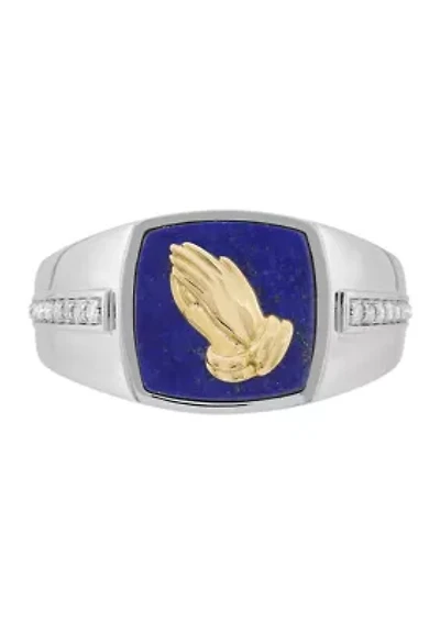 1/10 ct. t.w. Diamond and Lapis Lazuli Ring in 10K Yellow and White Gold