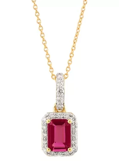 1/4 ct. t.w. Lab Grown Diamond and Lab Grown Ruby Pendant with 18" Cable Chain in 10K Yellow Gold