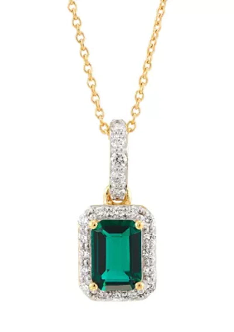1/4 ct. t.w. Lab Grown Diamond and Emerald Pendant with 18" Cable Chain in 10K Yellow Gold