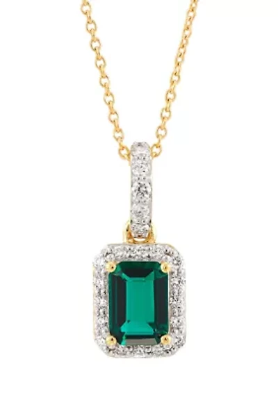 1/4 ct. t.w. Lab Grown Diamond and Emerald Pendant with 18" Cable Chain in 10K Yellow Gold