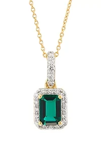 1/4 ct. t.w. Lab Grown Diamond and Emerald Pendant with 18" Cable Chain in 10K Yellow Gold