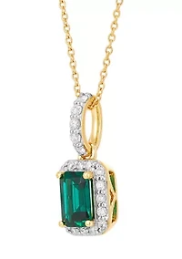 1/4 ct. t.w. Lab Grown Diamond and Emerald Pendant with 18" Cable Chain in 10K Yellow Gold