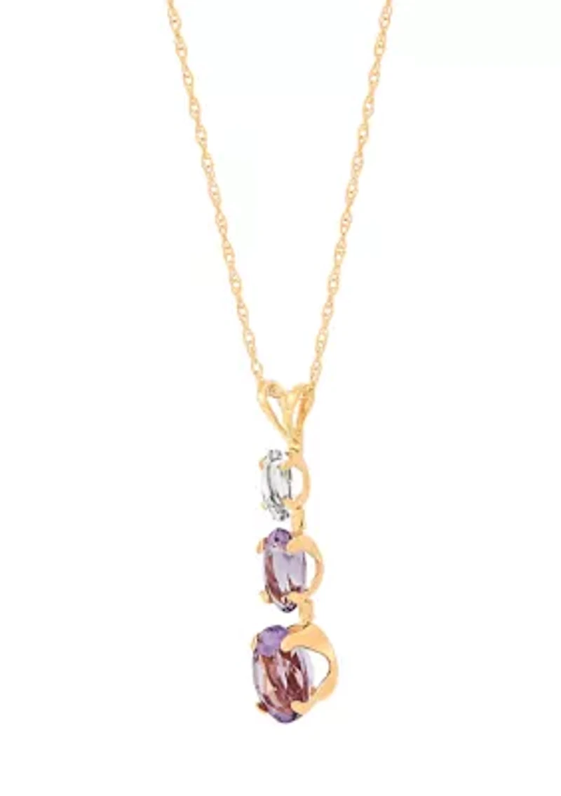 Amethyst, Pink Amethyst, and White Topaz Pendant with 18" Rope Chain Necklace in 10K Yellow Gold