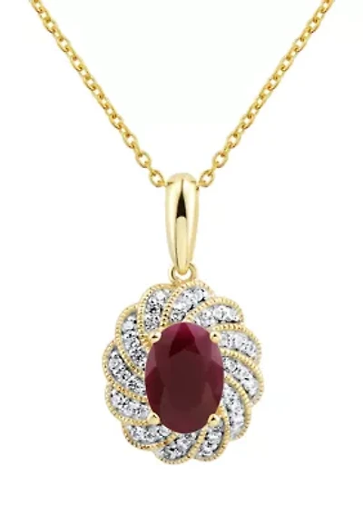 1/10 ct. t.w. Diamond and Ruby Pendant Necklace with 18" Singapore Chain in 14K Yellow Gold