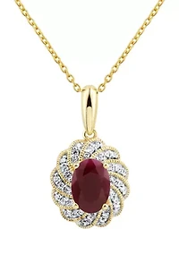 1/10 ct. t.w. Diamond and Ruby Pendant Necklace with 18" Singapore Chain in 14K Yellow Gold