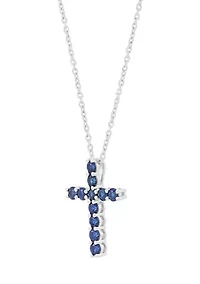 Lab Grown Sapphire Cross Pendant with 18" Cable Chain in Sterling Silver