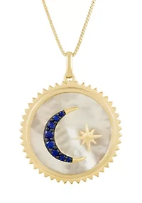Mother Of Pearl Sapphire Pendant with 18" Cable Chain in Gold over Sterling Silver