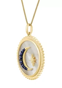 Mother Of Pearl Sapphire Pendant with 18" Cable Chain in Gold over Sterling Silver