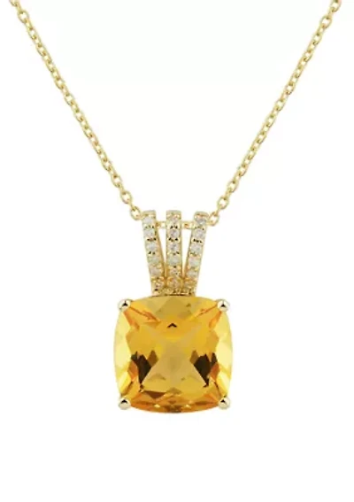 1/10 ct. t.w. Diamond and Citrine Necklace in 10K Yellow Gold with 18" Rope Chain