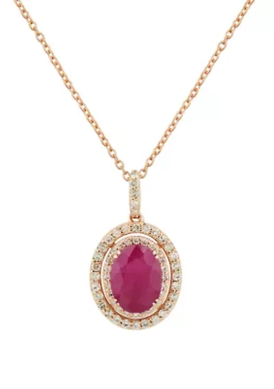 1/4 ct. t.w. Diamond and Oval Ruby Pendant Necklace with 18" Box Chain in 10K Rose Gold