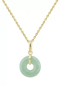 Circle Natural Jade Pendant Necklace with 18" Rope Chain in 10K Yellow Gold