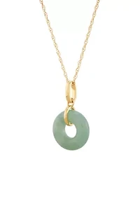 Circle Natural Jade Pendant Necklace with 18" Rope Chain in 10K Yellow Gold