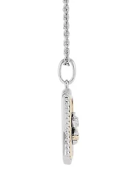 Onyx and White Sapphire Pendant with 18" Cable Chain in Sterling Silver and 10K Yellow Gold