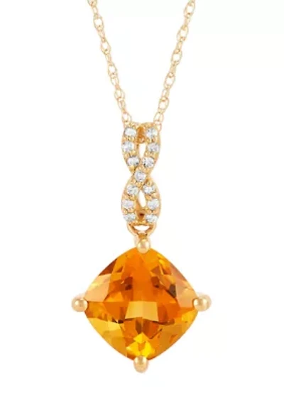 1/10 ct. t.w. Citrine and Diamond Accent Pendant Necklace with 18" Rolo Chain in 10K Yellow Gold