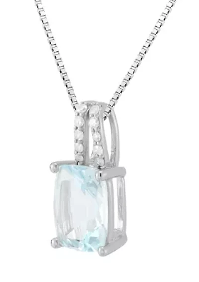 Aquamarine and Diamond Accent Pendant with 18" Box Chain in 10K White Gold