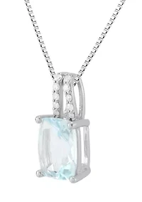 Aquamarine and Diamond Accent Pendant with 18" Box Chain in 10K White Gold