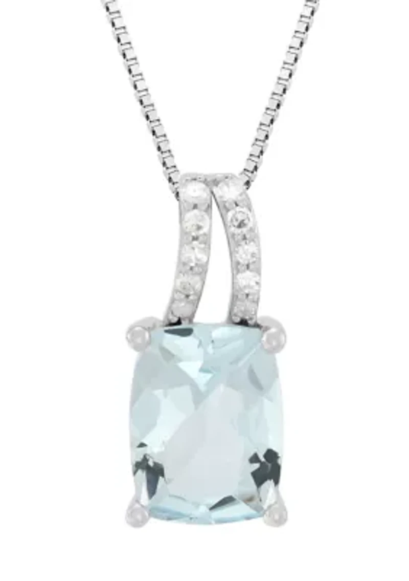 Aquamarine and Diamond Accent Pendant with 18" Box Chain in 10K White Gold