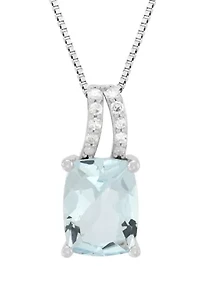 Aquamarine and Diamond Accent Pendant with 18" Box Chain in 10K White Gold