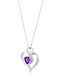 1/10 ct. t.w. Diamond and Amethyst Heart Pendant Necklace with 18" Cable Chain in Sterling Silver