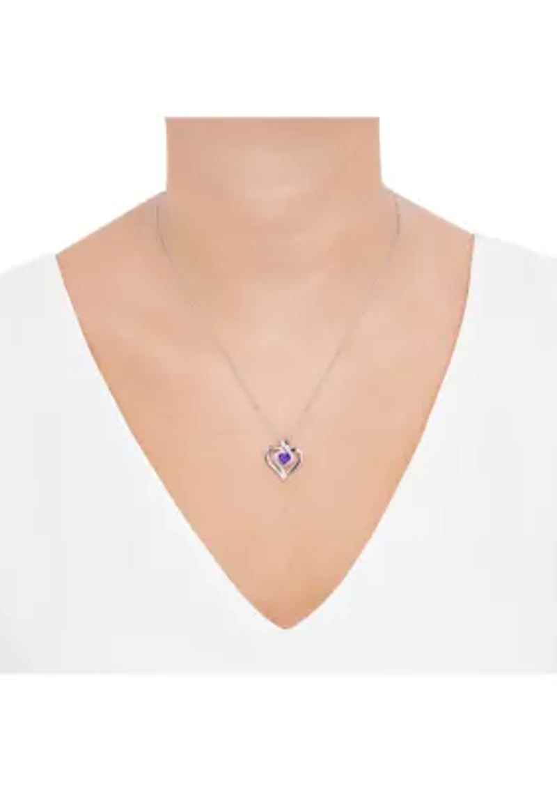 1/10 ct. t.w. Diamond and Amethyst Heart Pendant Necklace with 18" Cable Chain in Sterling Silver