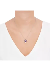 1/10 ct. t.w. Diamond and Amethyst Heart Pendant Necklace with 18" Cable Chain in Sterling Silver