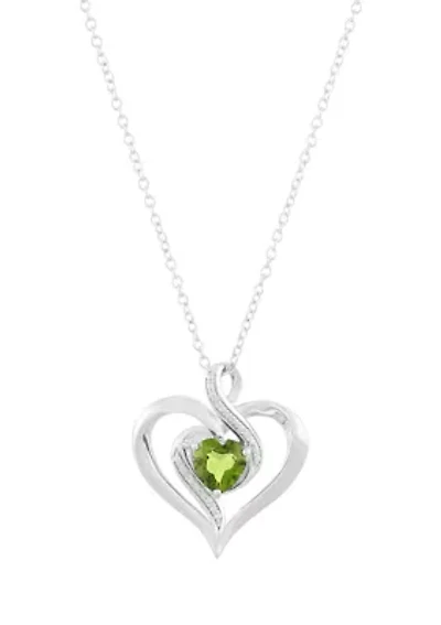 1/10 ct. t.w. Diamond and Peridot Heart Pendant Necklace with 18" Cable Chain in Sterling Silver