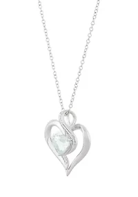 1/10 ct. t.w. Diamond and Aquamarine Heart Pendant Necklace with 18" Cable Chain in Sterling Silver