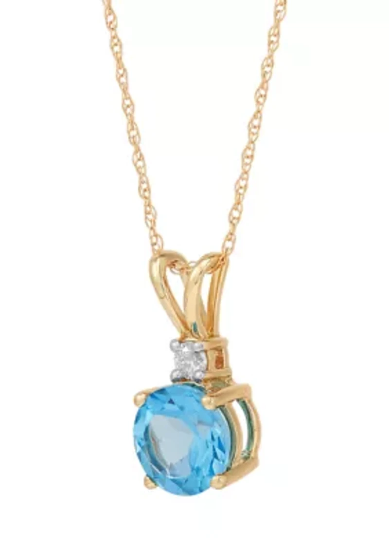 1/10 ct. t.w. Diamond and Swiss Blue Topaz Pendant Necklace with 18" Rope Chain in 10K Yellow Gold