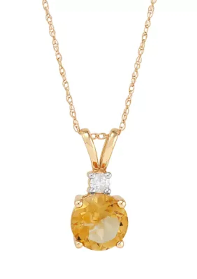  1/10 ct. t.w. Diamond  and Citrine Pendant Necklace with 18" Rope Chain in 10K Yellow Gold