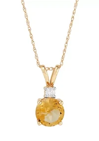  1/10 ct. t.w. Diamond  and Citrine Pendant Necklace with 18" Rope Chain in 10K Yellow Gold