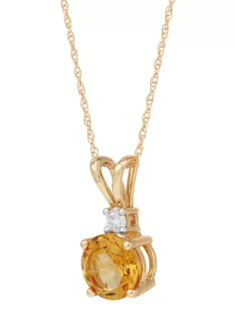  1/10 ct. t.w. Diamond  and Citrine Pendant Necklace with 18" Rope Chain in 10K Yellow Gold