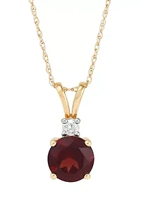 1/10 ct. t.w. Diamond and Garnet Pendant Necklace with 18" Rope Chain in 10K Yellow Gold