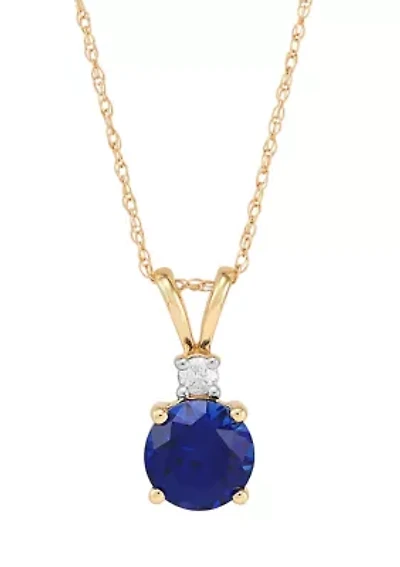 Lab Created 1/10 ct. t.w. Diamond and Created Sapphire Pendant Necklace with 18" Rope Chain in 10K Yellow Gold